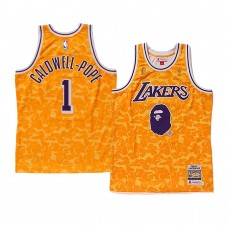 Men's Los Angeles Lakers #1 Kentavious Caldwell-Pope Yellow Bape Camo Jersey