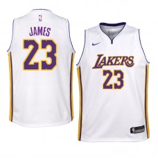 Los Angeles Lakers #23 2018-19 Nike Swingman LeBron James White Jersey-Association Edition-Youth